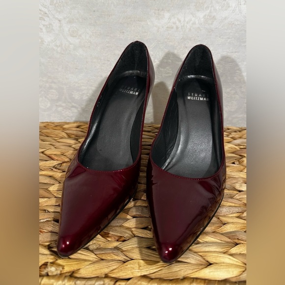 Vintage Stuart Weitzman Burgundy Patent Leather Pointed Toe Pumps Size 5.5 W - Picture 7 of 8